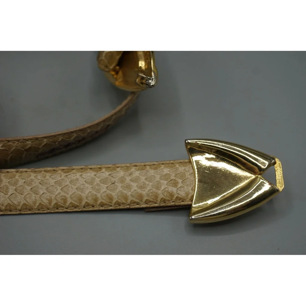 Vintage Genuine Snake Skin Belt Tan Beige Gold Tone Buckle S/M 31 Inch